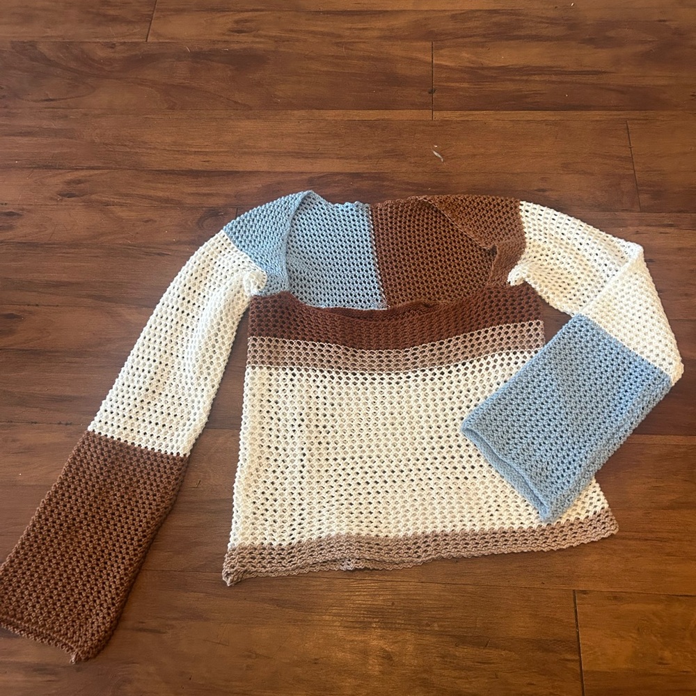 Amazon Off-the-Shoulder Brown and Cream Sweater
